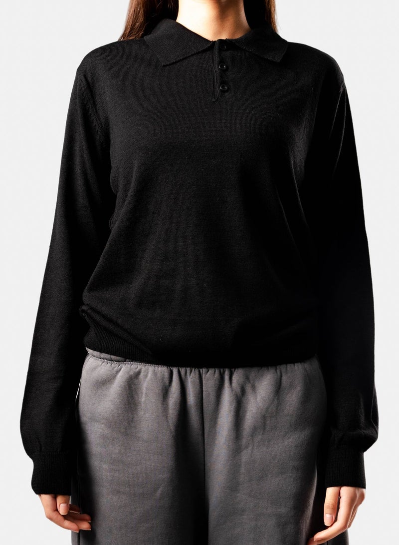 Basic Look Knitted Polo Sweatshirt - Image 1